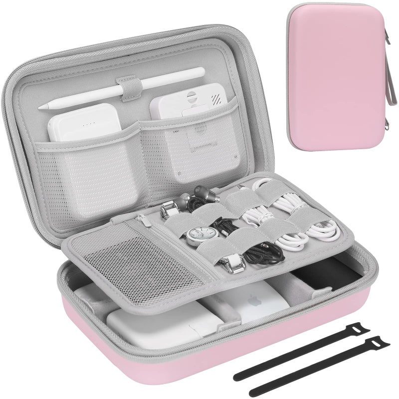 ProCase Hard Travel Electronic Organizer Case for MacBook Power Adapter Chargers Cables Power Bank Apple Magic Mouse Apple Pencil USB Flash Disk SD Card Small Portable Accessories Bag Rosegold L - Image 2