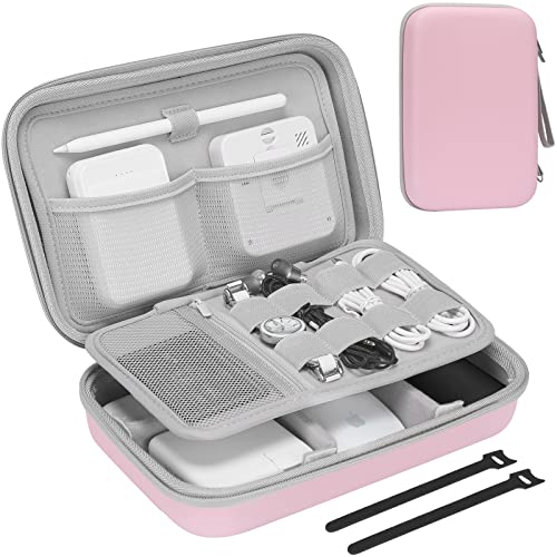 ProCase Hard Travel Electronic Organizer Case for MacBook Power Adapter Chargers Cables Power Bank Apple Magic Mouse Apple Pencil USB Flash Disk SD Card Small Portable Accessories Bag Rosegold L - Image 1