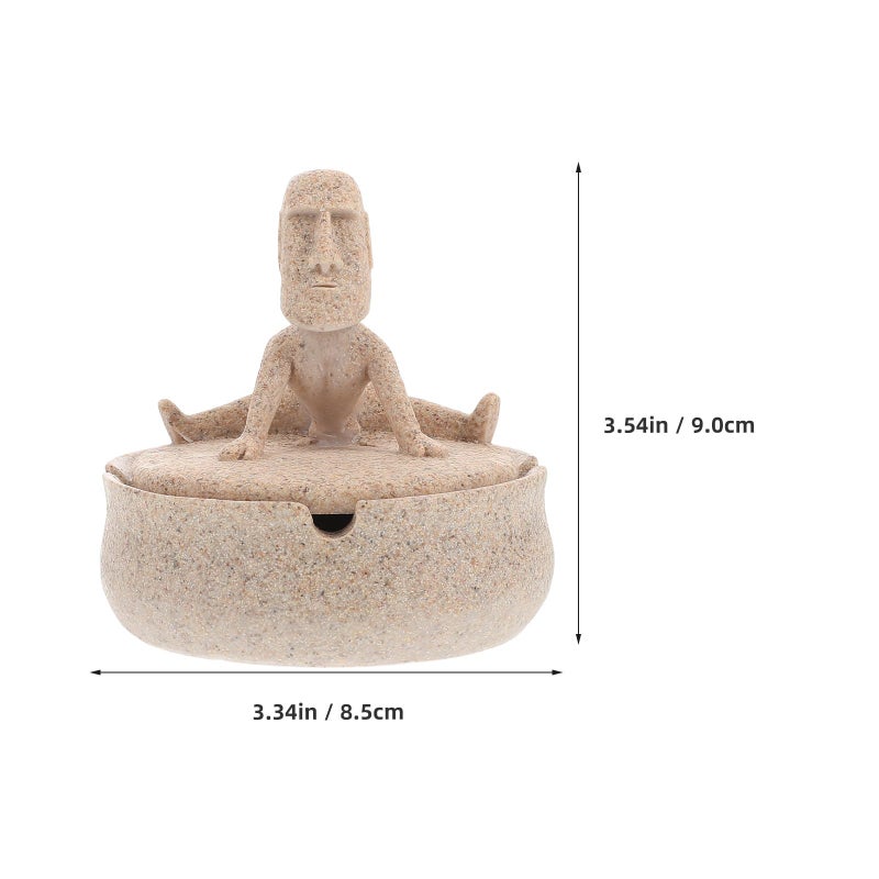 Sandstone Color Resin Ashtray with Lid Portable Windproof for Indoor Outdoor Use - Image 3