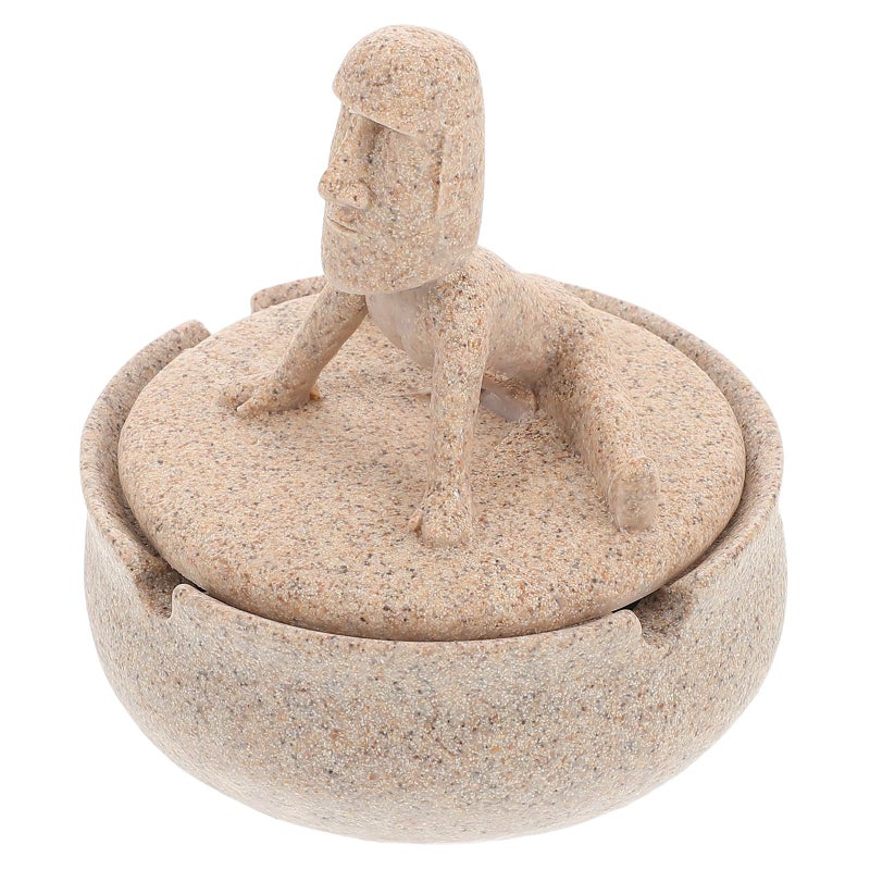 Sandstone Color Resin Ashtray with Lid Portable Windproof for Indoor Outdoor Use - Image 2