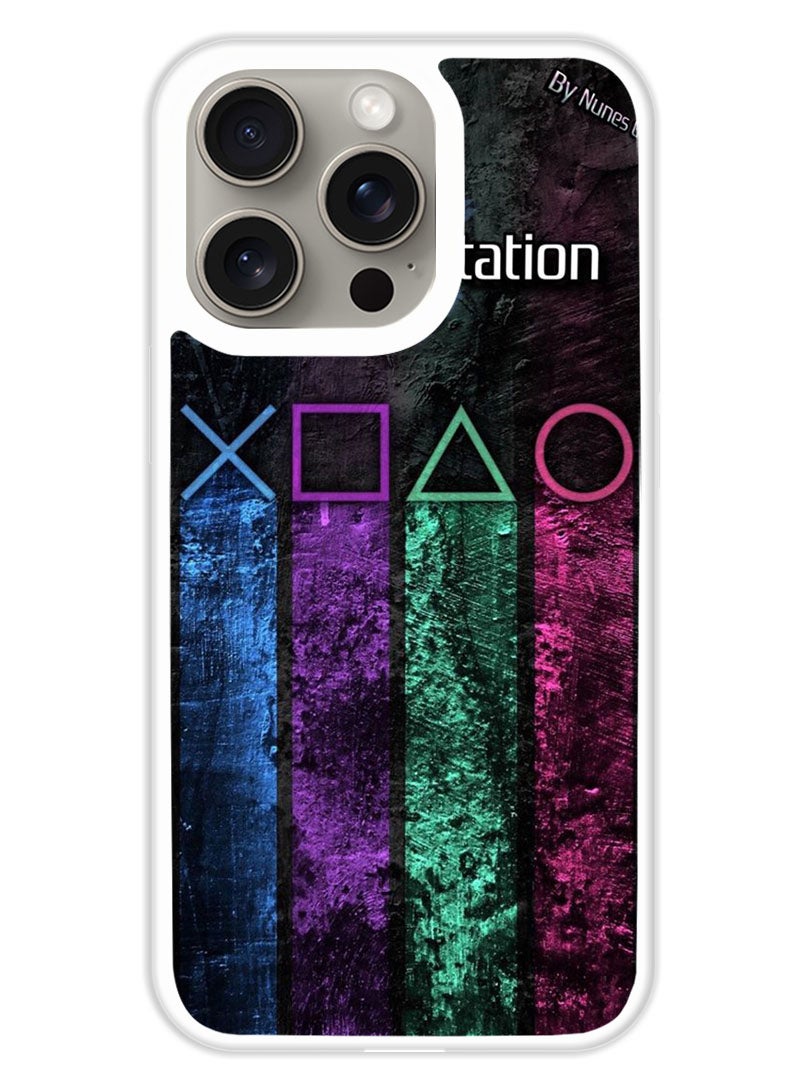 Theodor غطاء حماية لجهاز أبل آيفون 15 برو PS5 (حافة بيضاء) - Image 1