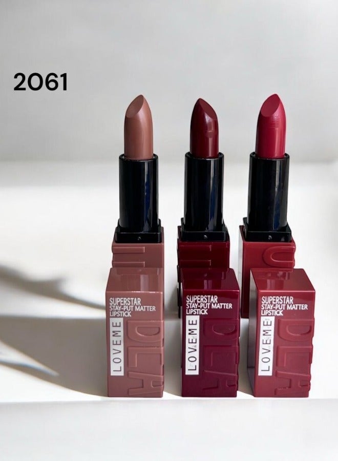 Loveme Beauty 3-Color Long-Lasting Cream Lipsticks - LS-2061 - Image 1