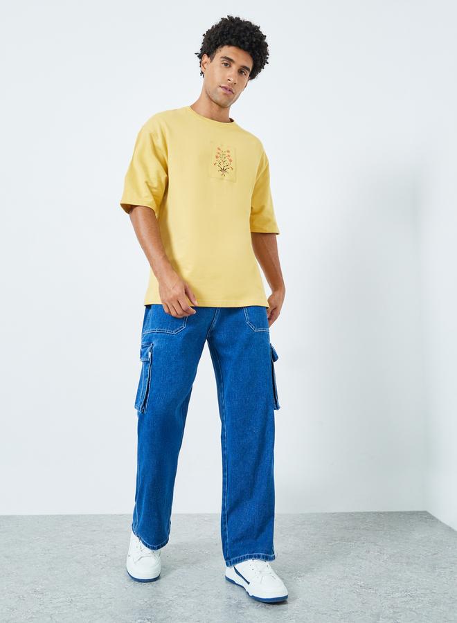 Styli Men Floral Applique Print Oversized T-Shirt - Image 2