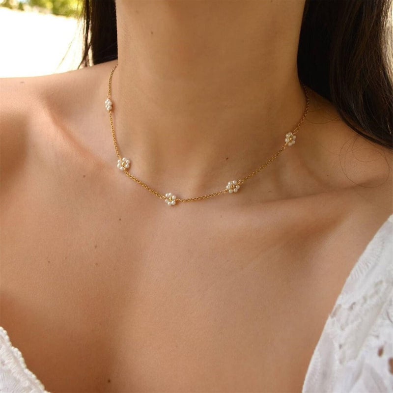Tewiky Pearl Choker Necklaces Dainty Simple 14k Gold Plated Pearl Necklace Trendy Cute Gold Necklace Jewelry for Women - Image 3