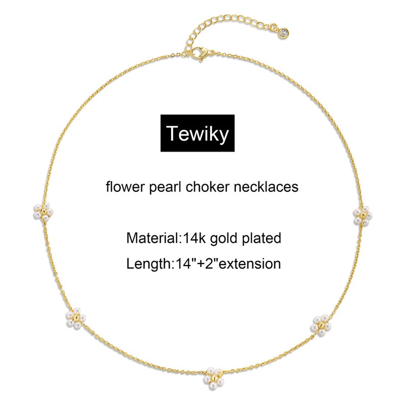 Tewiky Pearl Choker Necklaces Dainty Simple 14k Gold Plated Pearl Necklace Trendy Cute Gold Necklace Jewelry for Women - Image 5