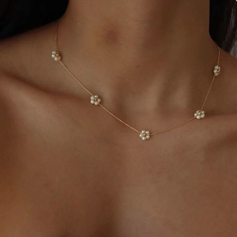 Tewiky Pearl Choker Necklaces Dainty Simple 14k Gold Plated Pearl Necklace Trendy Cute Gold Necklace Jewelry for Women - Image 2