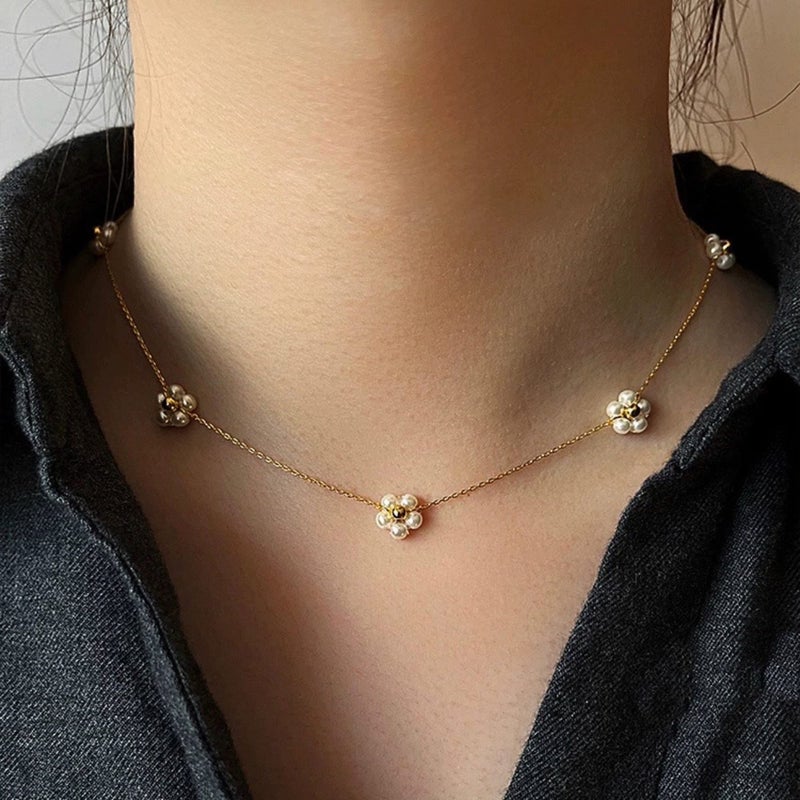 Tewiky Pearl Choker Necklaces Dainty Simple 14k Gold Plated Pearl Necklace Trendy Cute Gold Necklace Jewelry for Women - Image 4