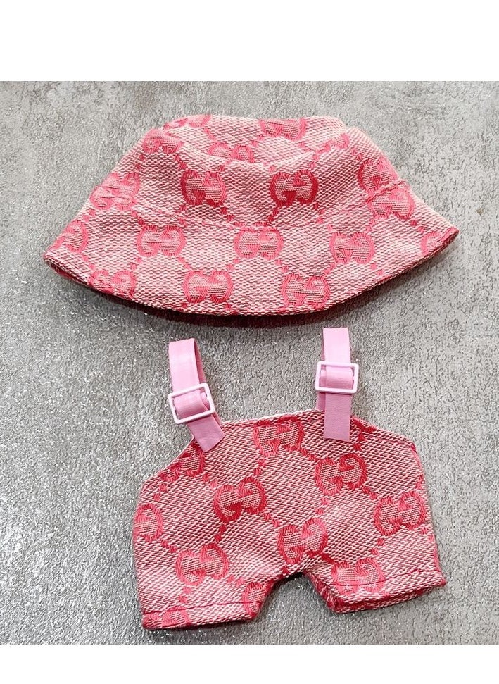 LABUBU Labubu Blush Pink Denim Set: Romper & Bonnet for 17cm Doll - Sweet Casual Style (Doll/Shoes Not Incl.)  - Image 2