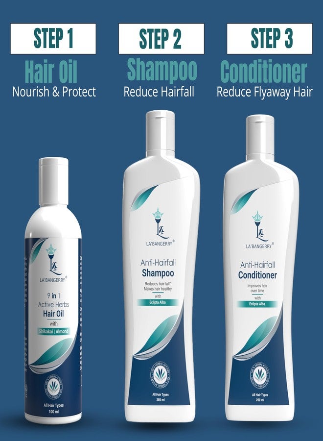 LA'BANGERRY Anti Hair Fall Spa Range Hair Care Set : Anti Hairfall Shampoo & Conditioner, 9 In 1 Herbal Hair Oil (250ml + 250ml + 100ml) - Image 3