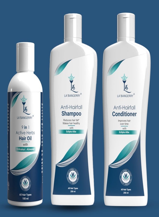LA'BANGERRY Anti Hair Fall Spa Range Hair Care Set : Anti Hairfall Shampoo & Conditioner, 9 In 1 Herbal Hair Oil (250ml + 250ml + 100ml) - Image 1