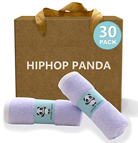 HIPHOP PANDA HIPHOP PANDA Baby Washcloths Rayon Made from Bamboo 2 Layer Ultra Soft Absorbent Newborn Bath Face Towel Reusable Baby Wipes for Delicate Skin Purple 30 Pack 