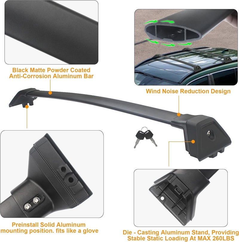 Autekcomma Heavy Duty Roof Rack Crossbar Compatible for Corolla Cross 2023-2026 (Not for L/Hybrid S) Black Matted Max 260lb Loading Weight Anti-Corrosion Aluminum Anti -Theft Locking Mechanism - Image 4