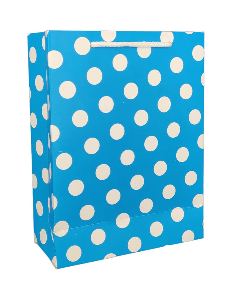 Arrow Paper Products Blue Dotted Design Paper Gift Bags for Return Gifts | Weddings | Birthday | Holiday Gifting & Presents (Size 17.78 x 7.62 x 22.86 cm | Pack of 40) - Image 2