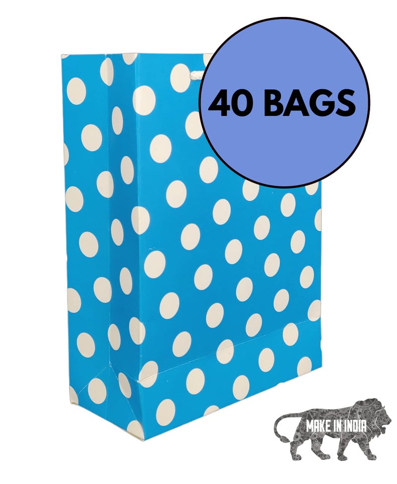 Arrow Paper Products Blue Dotted Design Paper Gift Bags for Return Gifts | Weddings | Birthday | Holiday Gifting & Presents (Size 17.78 x 7.62 x 22.86 cm | Pack of 40) - Image 4