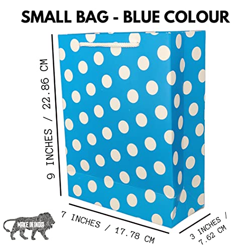Arrow Paper Products Blue Dotted Design Paper Gift Bags for Return Gifts | Weddings | Birthday | Holiday Gifting & Presents (Size 17.78 x 7.62 x 22.86 cm | Pack of 40) - Image 5