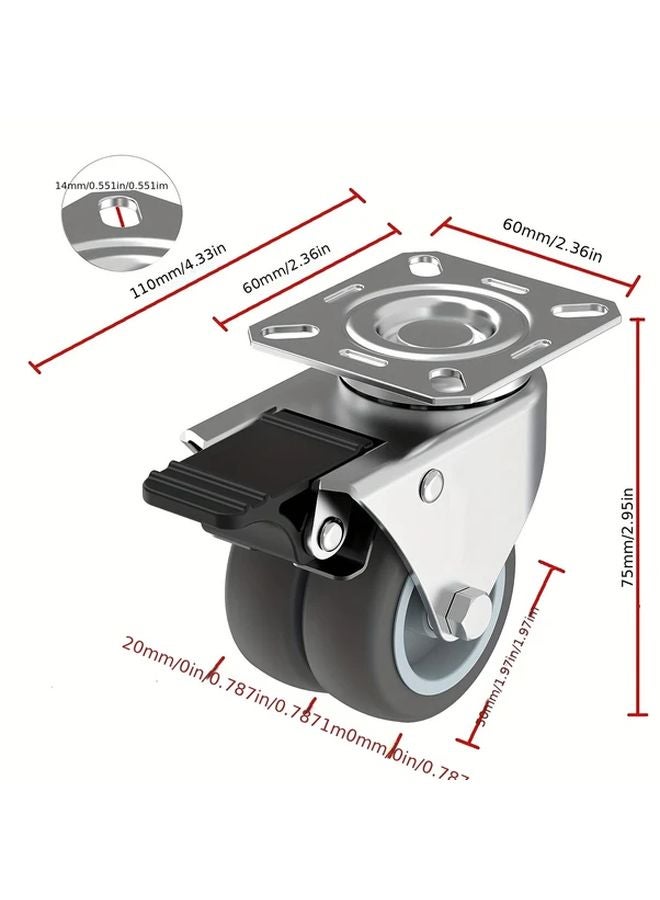 4 قطع من العجلات الثقيلة ذات فرامل بسعة 800 رطل وعجلات فضية للأثاث - Image 3
