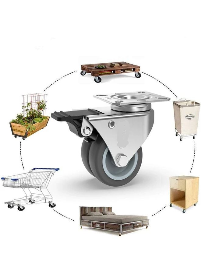 4 قطع من العجلات الثقيلة ذات فرامل بسعة 800 رطل وعجلات فضية للأثاث - Image 4