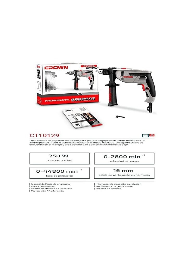 Crown Impact Drill 13 mm 750 Watt CROWN CT10129 - Image 2
