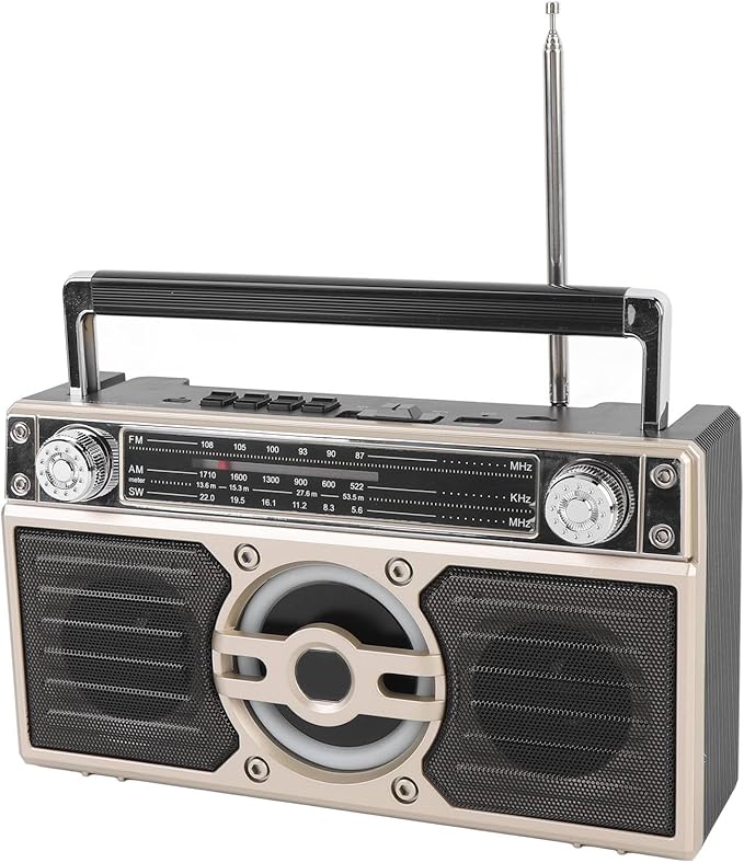 Gold Portable AM FM SW Radio Bluetooth Speaker Rechargeable Retractable Antenna - Image 1