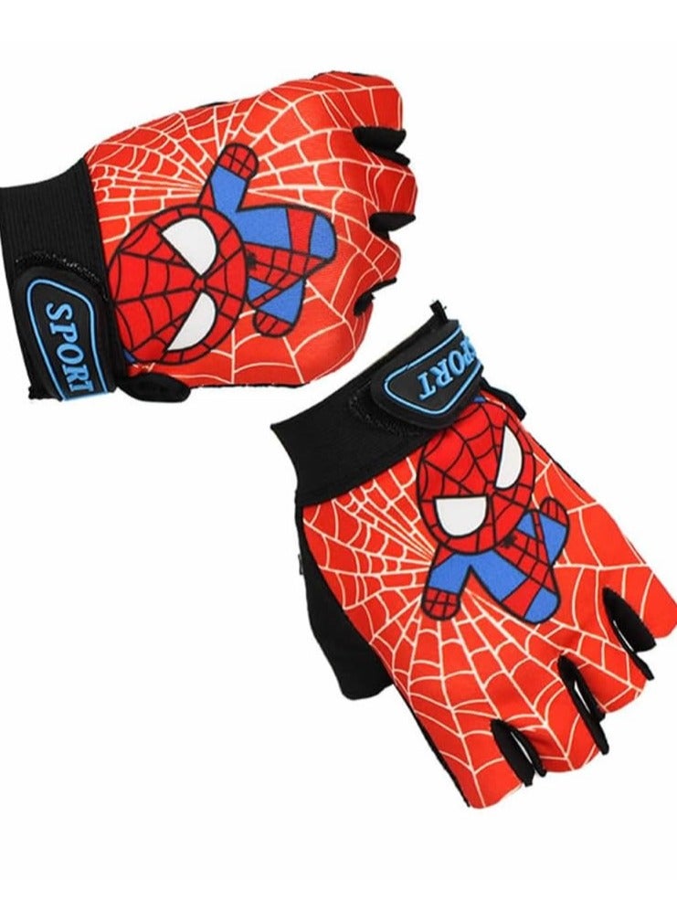 Generic Kids Fingerless Bike Gloves, Spider Superhero Sport Gloves for Children, Non-Slip Shock Absorbing Gloves for 6-9 Years Old Children Cycling Riding Outdoor Sports  - Image 1