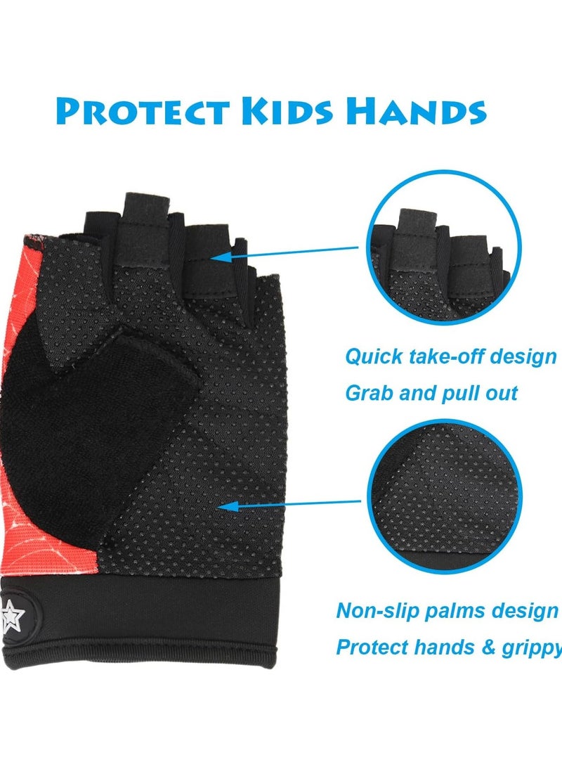 Generic Kids Fingerless Bike Gloves, Spider Superhero Sport Gloves for Children, Non-Slip Shock Absorbing Gloves for 6-9 Years Old Children Cycling Riding Outdoor Sports  - Image 3