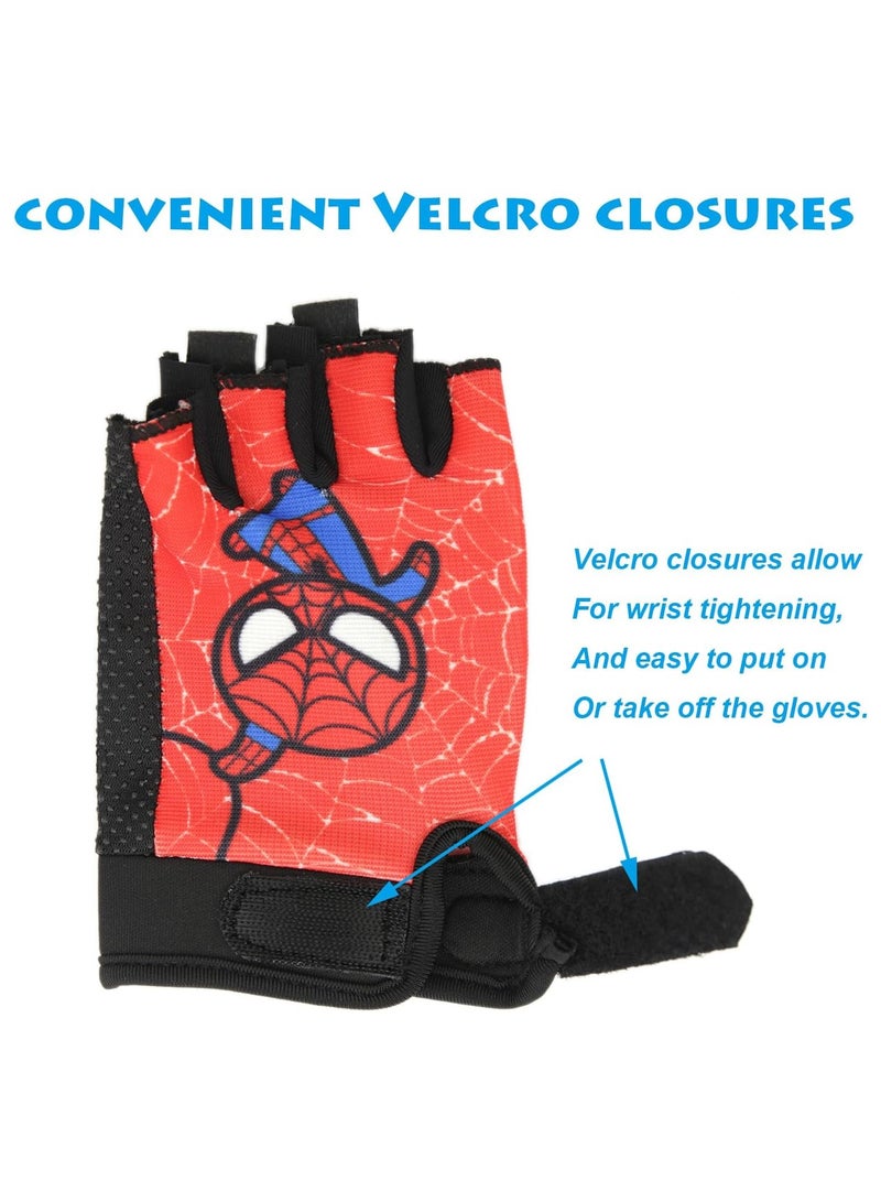Generic Kids Fingerless Bike Gloves, Spider Superhero Sport Gloves for Children, Non-Slip Shock Absorbing Gloves for 6-9 Years Old Children Cycling Riding Outdoor Sports  - Image 4