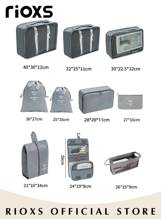 ريوكس 10 قطع مكعبات تغليف للسفر، منظم مكعبات تغليف أمتعة مقاوم للماء، مجموعة مكعبات تغليف للسفر، مكعبات تخزين الملابس والأحذية، حقائب منظم سفر قابلة لإعادة الاستخدام للأغراض الأساسية للسفر - Image 2