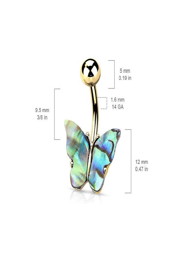 Pierced Owl 14GA Abalone Shell Covered Butterfly 316L Surgical Stainless Steel Navel Belly Button Ring (Steel) - Image 2