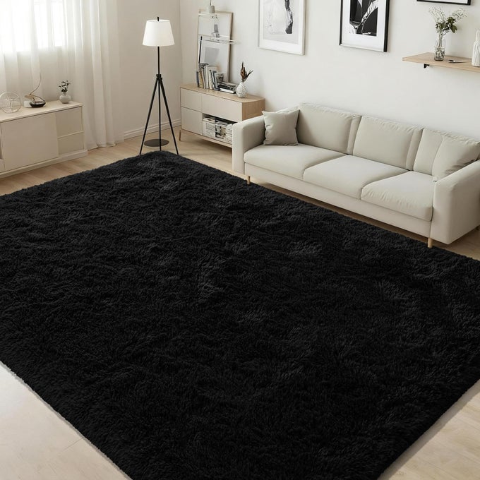 AREA RUGS 8X10 FEET FOR LIVING ROOM RUGS ULTRA SOFT FLUFFY BLACK RUGS FOR BEDROOM NONSLIP MODERN LARGE SHAG BEDROOM RUG FOR KIDS ROOM DORM HOME DECOR
