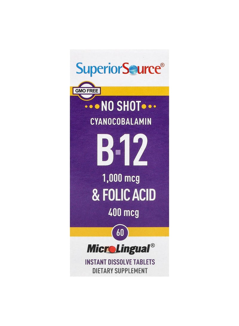 Cyanocobalamin B-12  & Folic Acid, 60 MicroLingual Instant Dissolve Tablets