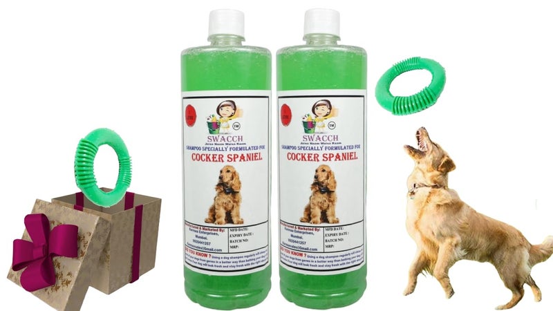 swacch Shampoo | Puppy Safe Shampoo | Cocker Spaniel Dog Shampoo 1 Litre Pack of 2 Neem Alovera + | O PVC Ring Rubber Chew Toy | Teething Chew Toy I Dental Teething I Durable I Combo Pack - Image 1