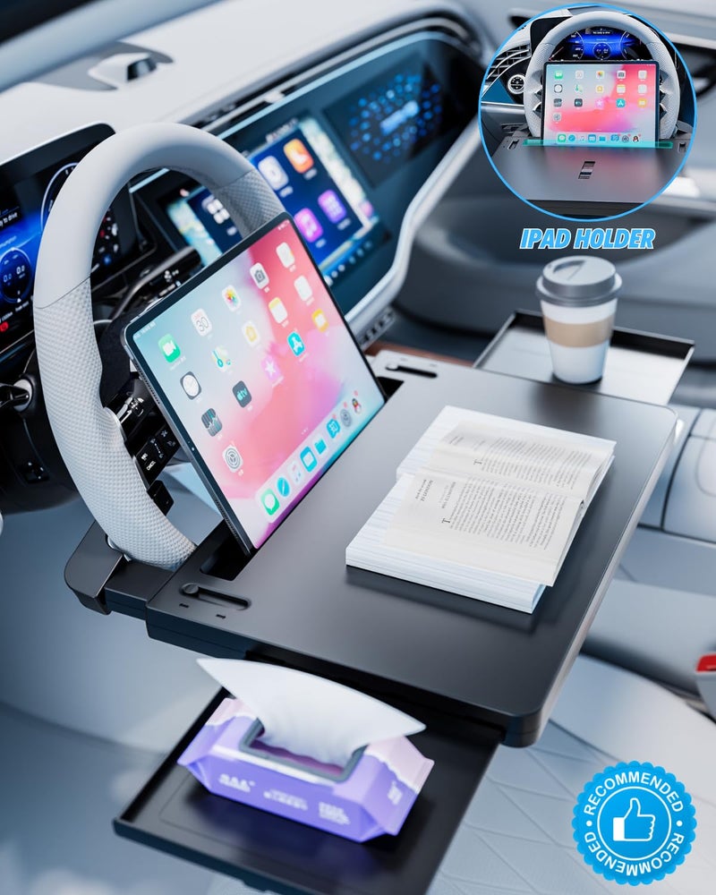 Qlhshop Portable Large Steering Wheel Tray Table for Car - Adjustable Laptop Holder Desk & Food Trays, Car Tray That Fits Over Steering Wheel Cover, Eating Food & Working, Driver Office Accessories - Image 5