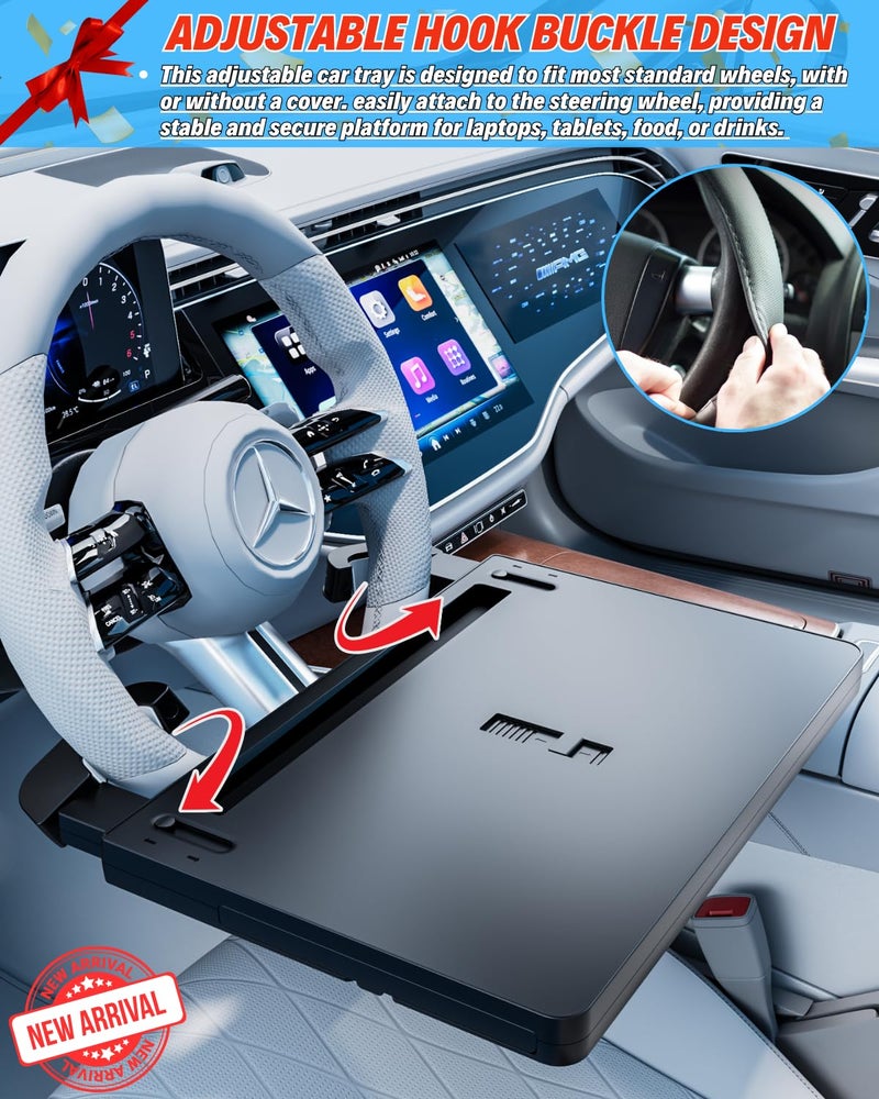 Qlhshop Portable Large Steering Wheel Tray Table for Car - Adjustable Laptop Holder Desk & Food Trays, Car Tray That Fits Over Steering Wheel Cover, Eating Food & Working, Driver Office Accessories - Image 3