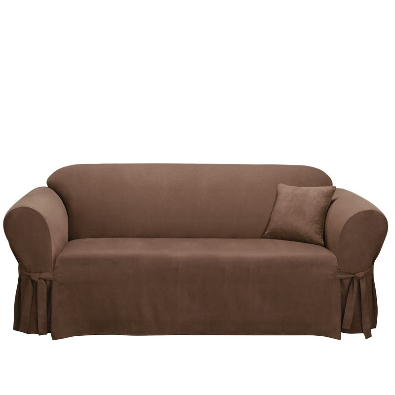 Surefit SureFit Soft Suede Futon One Piece Slipcover Relaxed Woven Fit Polyester Machine Washable Short Dinning Room Chair Chocolate Color 