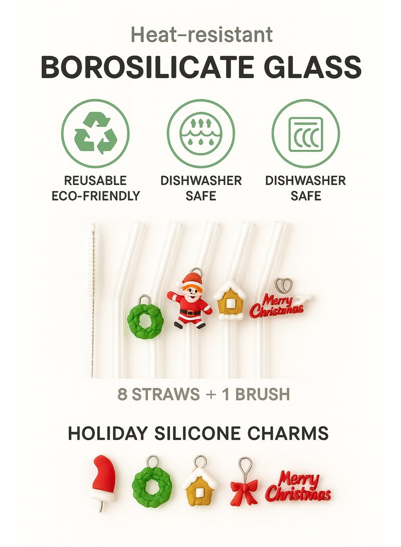 Home Care Christmas Reusable Clear Straws Set with Cute Festive Charms â 5PCS Drinking Straws with Cleaning Brush for Holiday Parties & Kids - Image 5