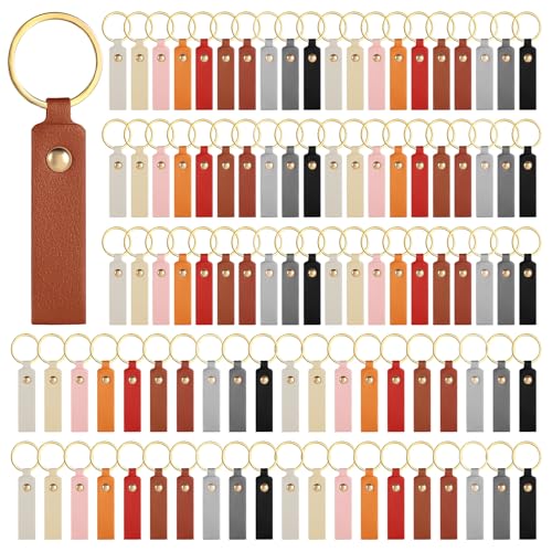 LIQWEI 100 Pcs PU Leather Keychain Rectangular PU Leather Key Fob Kit Laser Engraving Key Chain with Keychain Rings for DIY Keychains Craft Birthday Gift Men Women - Image 1