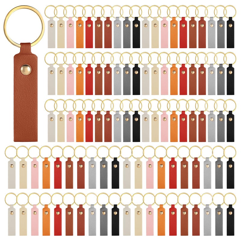 LIQWEI 100 Pcs PU Leather Keychain Rectangular PU Leather Key Fob Kit Laser Engraving Key Chain with Keychain Rings for DIY Keychains Craft Birthday Gift Men Women - Image 2