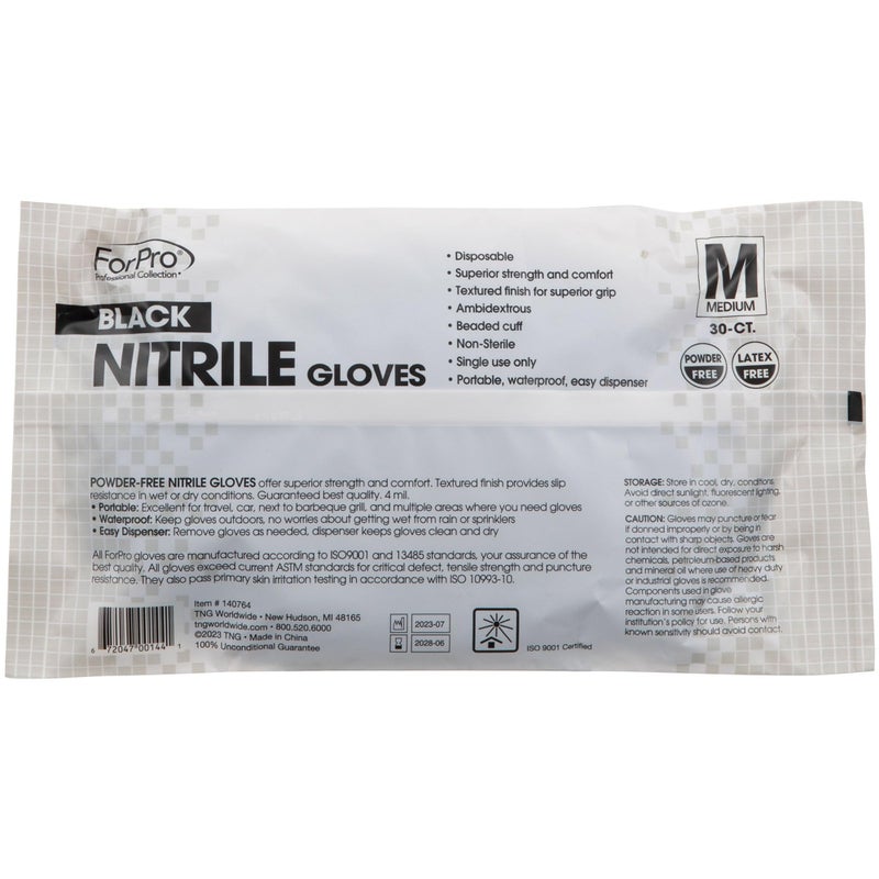 ForPro Professional Collection Disposable Nitrile Gloves, Chemical Resistant, Powder-Free, Latex-Free, Non-Sterile, Food Safe, 4 Mil, Black, Medium, 30-Count - Image 2
