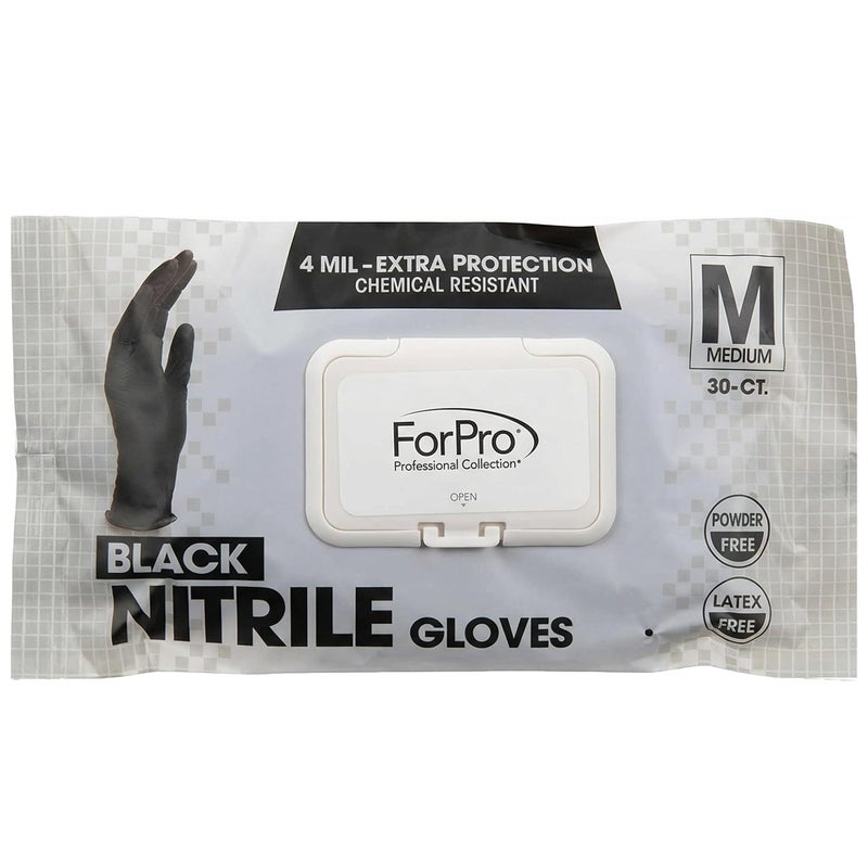 ForPro Professional Collection Disposable Nitrile Gloves, Chemical Resistant, Powder-Free, Latex-Free, Non-Sterile, Food Safe, 4 Mil, Black, Medium, 30-Count - Image 1