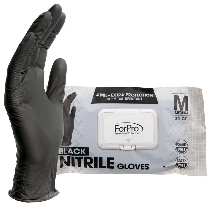ForPro Professional Collection Disposable Nitrile Gloves, Chemical Resistant, Powder-Free, Latex-Free, Non-Sterile, Food Safe, 4 Mil, Black, Medium, 30-Count - Image 3