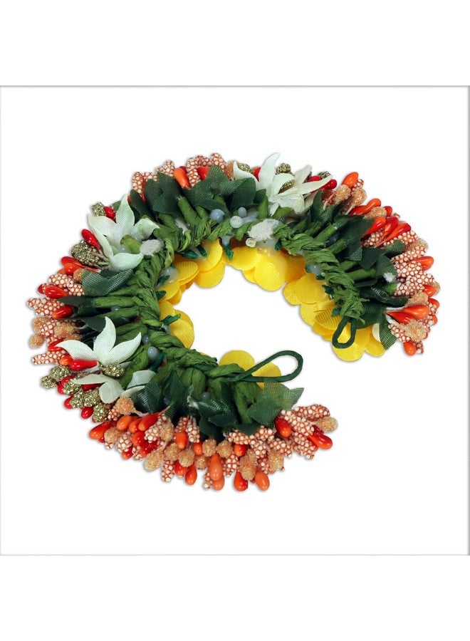 Accessher Tiny Yellow Roses & Orange-Toned Handcrafted Beaded Floral Gajra Style Hair Bun Accessory - Image 5