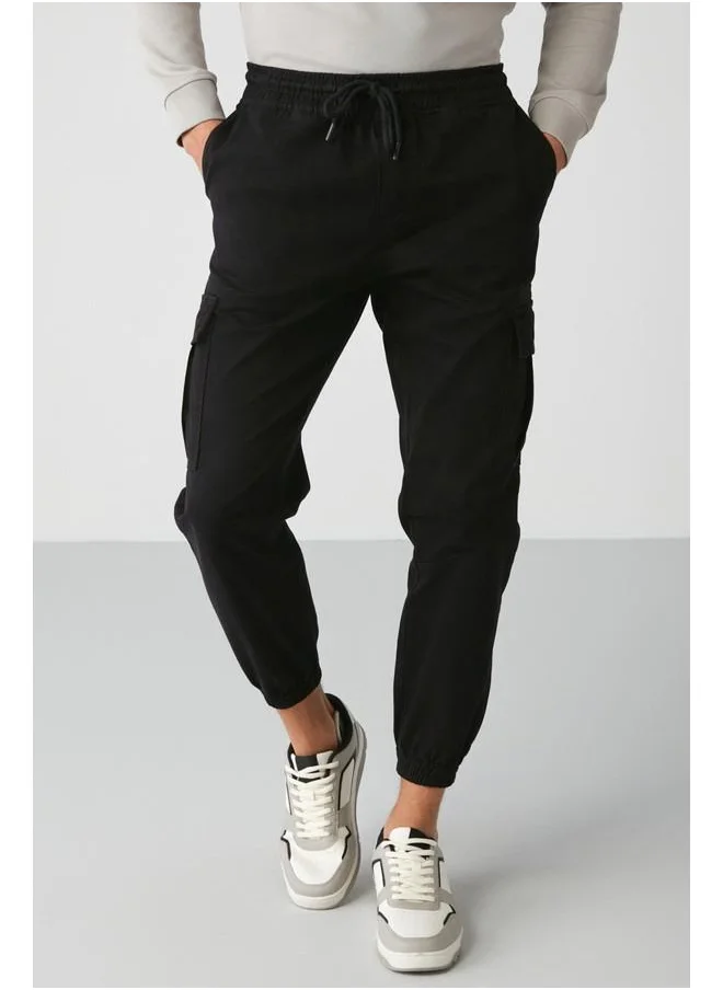 GRIMELANGE Grimelange Cargo Men's Woven Cargo Pocket Elastic Waist & Hem Black Pants