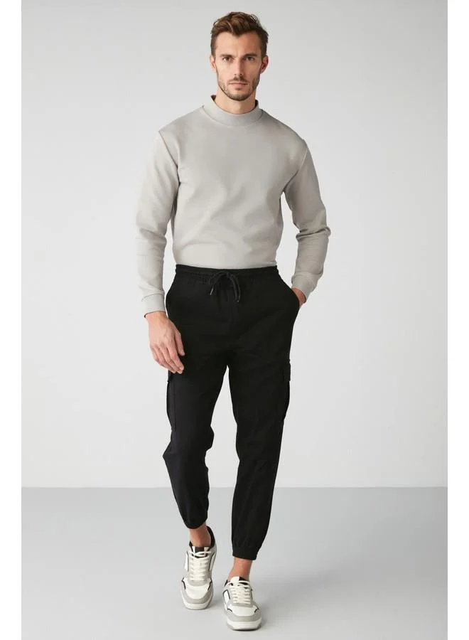 GRIMELANGE Grimelange Cargo Men's Woven Cargo Pocket Elastic Waist & Hem Black Pants