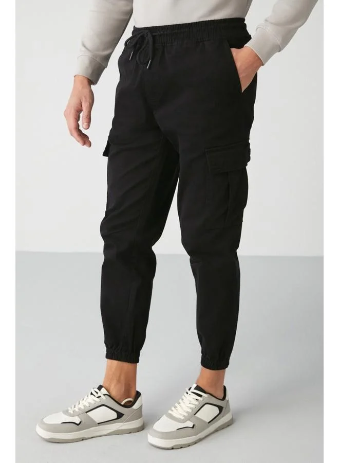 GRIMELANGE Grimelange Cargo Men's Woven Cargo Pocket Elastic Waist & Hem Black Pants