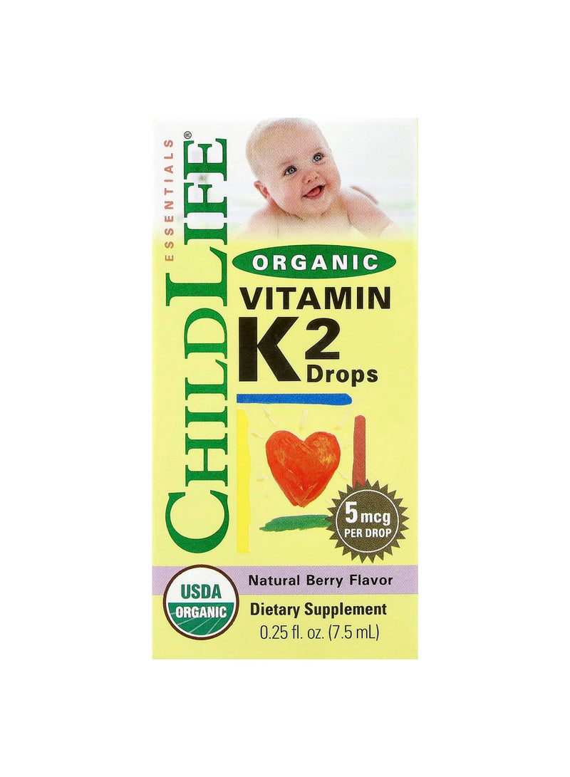 Organic Vitamin K2 Drops, Natural Berry, 5 mcg, 0.25 fl oz (7.5 ml)