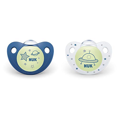 NUK CuteasaButton GlowinTheDark Orthodontic Pacifiers 618 Months 2 Pack Baby Boys