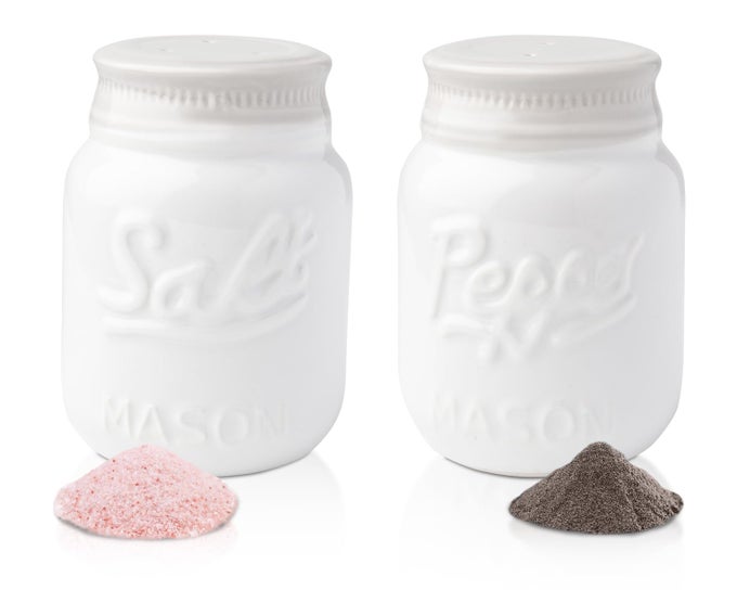 VINTAGE MASON JAR SALT PEPPER SHAKERS BY ADORABLE DECORATIVE MASON JAR DECOR FOR VINTAGE RUSTIC SHABBY CHIC STURDY CERAMIC IN WHITE