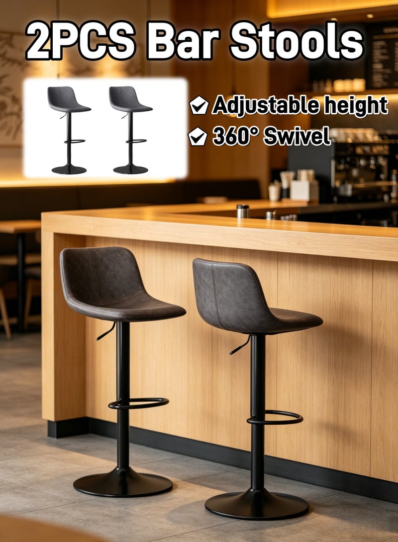 2 Bar Stools,High Back Bar Chair,Comfortable Adjustable High Bar Chair with 360° Swivel Dining Chairs 2PCS Bar Stool Modern Counter Chairs for Cafe Home Kitchen Counter Dining High Footrest Stool - Image 1