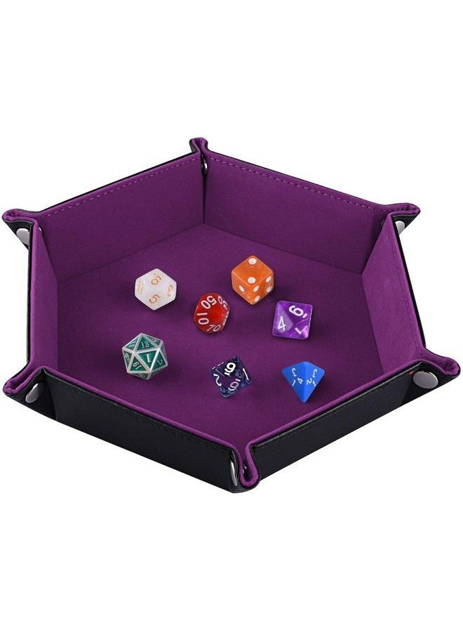 SIQUK Double Sided Dice Tray Folding Hexagon Pu Leather And Velvet Dice Holder For Dungeons And Dragons Rpg Dice Gaming D&D And Other Table Games Dark Violet  - Image 1