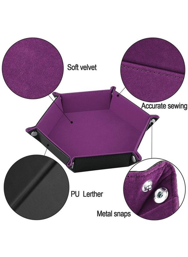 SIQUK Double Sided Dice Tray Folding Hexagon Pu Leather And Velvet Dice Holder For Dungeons And Dragons Rpg Dice Gaming D&D And Other Table Games Dark Violet  - Image 4